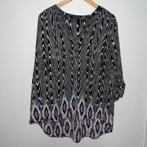 New Directions Sz 2X Beautiful Colorful 3/4 Sleeve Blouse Black White